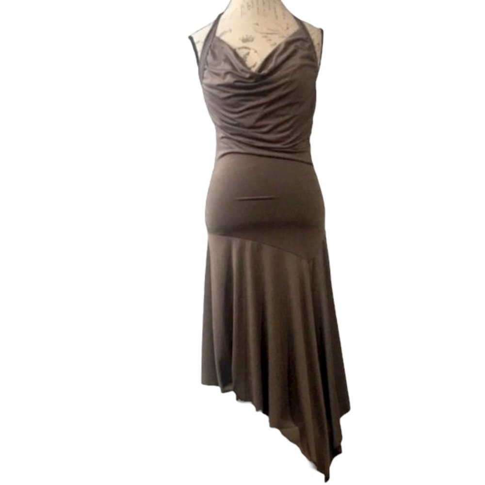 Voila👗Halter Asymmetrical Taupe Dress Size M/L